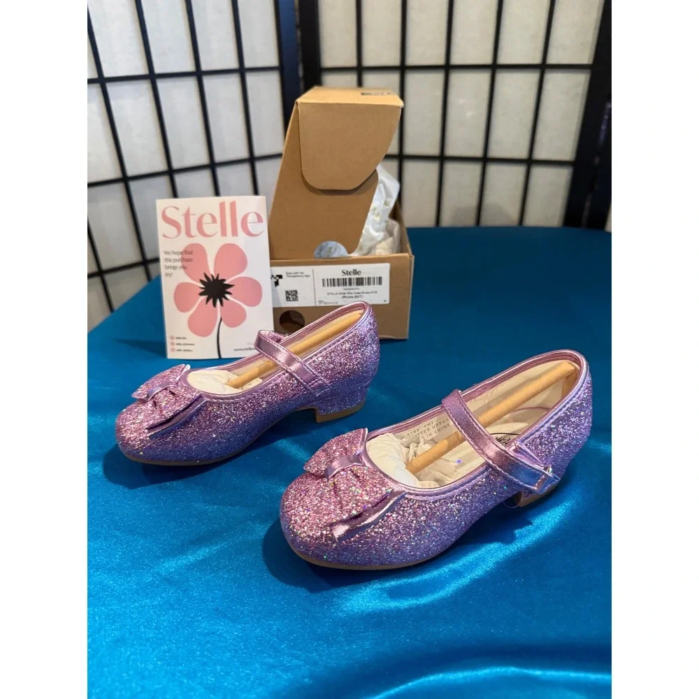 Stelle Girls Pink Glitter Mary Jane Flats Bow Dress Shoes Size 9 Toddler NWT